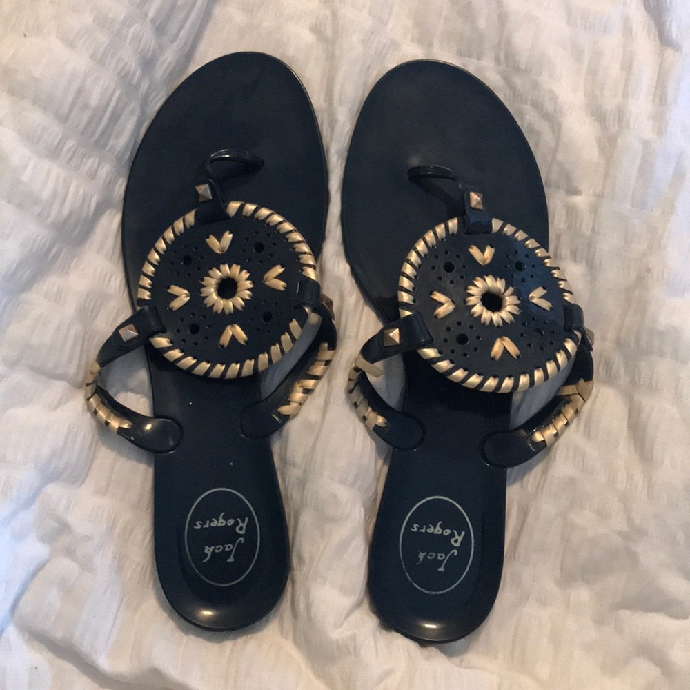 Navy blue and gold jelly jack Rogers